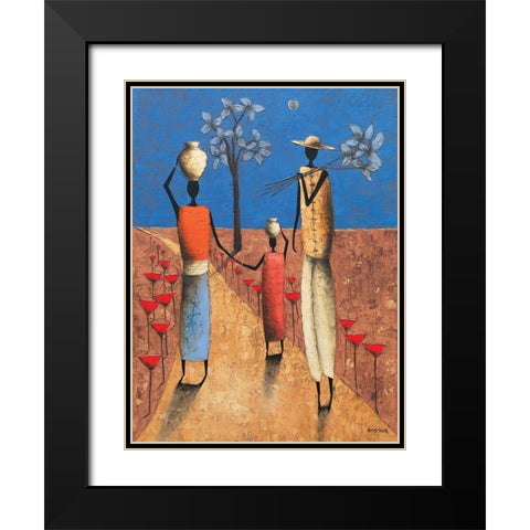 La famille et larbre bleu Black Modern Wood Framed Art Print with Double Matting by Rauscher, Michel
