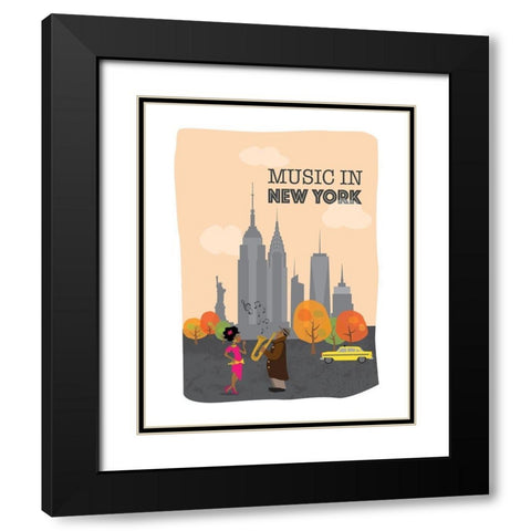 Music in New-York Black Modern Wood Framed Art Print with Double Matting by Braun Studio