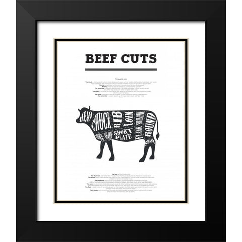 Beef Cuts Black Modern Wood Framed Art Print with Double Matting by Braun Studio