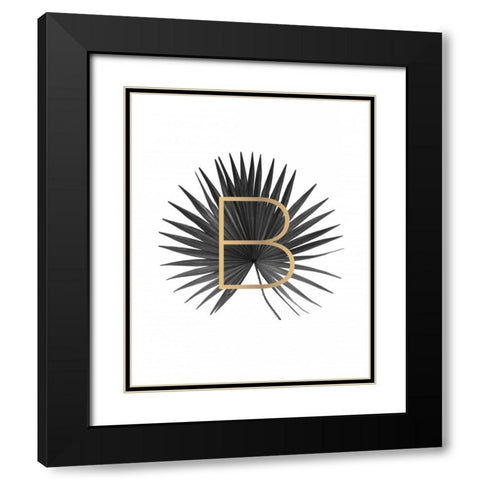 Palm Leaf with Gold Black Modern Wood Framed Art Print with Double Matting by Braun Studio
