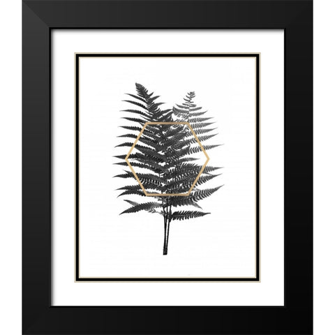 Fern Leaf with Gold Black Modern Wood Framed Art Print with Double Matting by Braun Studio