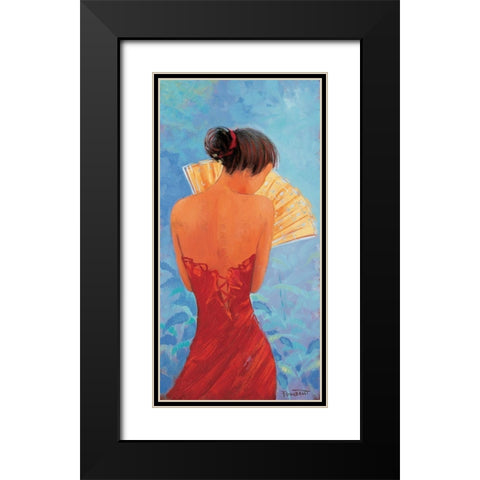Femme a leventail Black Modern Wood Framed Art Print with Double Matting by Goubault, Francis