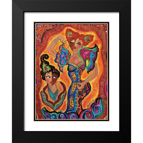 Les flamencas Black Modern Wood Framed Art Print with Double Matting by Ingrid, B.