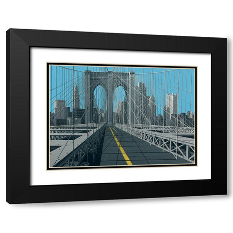 Brooklyn Bridge Black Modern Wood Framed Art Print with Double Matting by Peyret, Eric