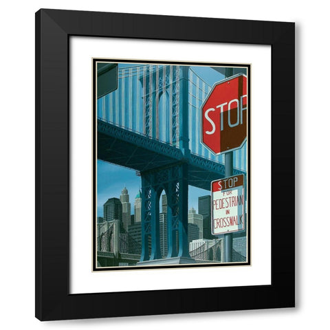 Manhattan Bridge Black Modern Wood Framed Art Print with Double Matting by Peyret, Eric