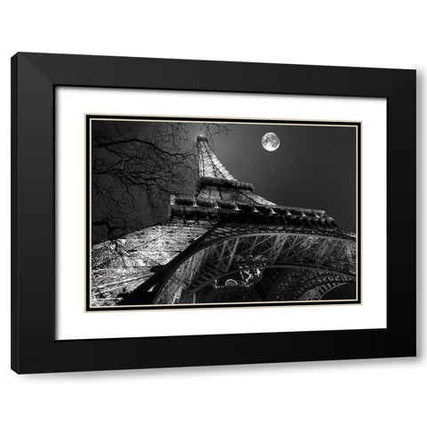 Tour Eiffel, pleine lune Black Modern Wood Framed Art Print with Double Matting by Carrara, Antoine