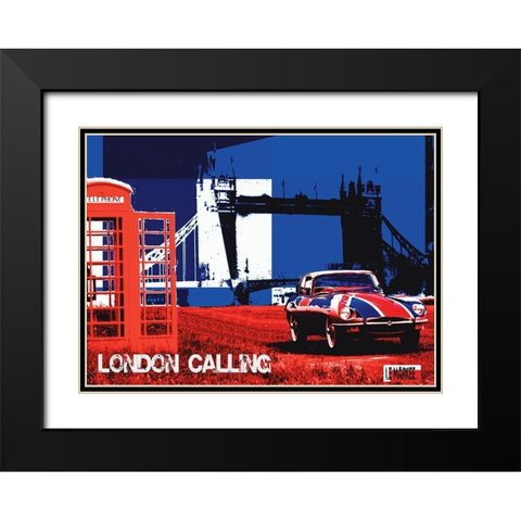 London Calling Black Modern Wood Framed Art Print with Double Matting by Le Markee
