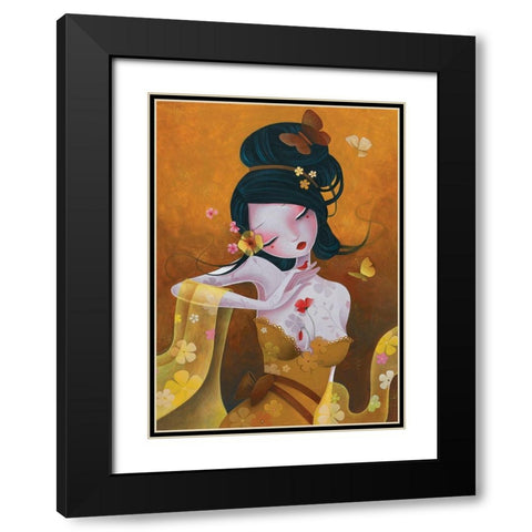 Soie Fleurie Black Modern Wood Framed Art Print with Double Matting by Sybile