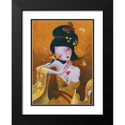 Soie Fleurie Black Modern Wood Framed Art Print with Double Matting by Sybile