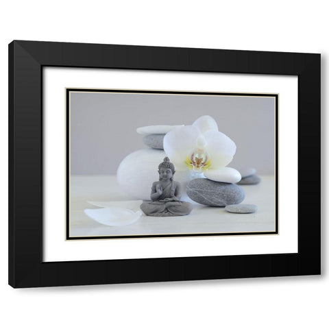 Bouddha grey Black Modern Wood Framed Art Print with Double Matting by Chatelain, Sonia