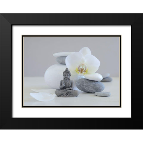 Bouddha grey Black Modern Wood Framed Art Print with Double Matting by Chatelain, Sonia