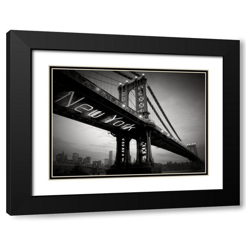 New York Bridge Black Modern Wood Framed Art Print with Double Matting by Blonde Attitude