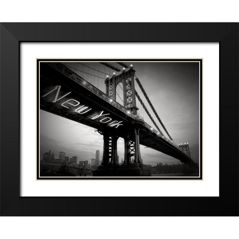 New York Bridge Black Modern Wood Framed Art Print with Double Matting by Blonde Attitude
