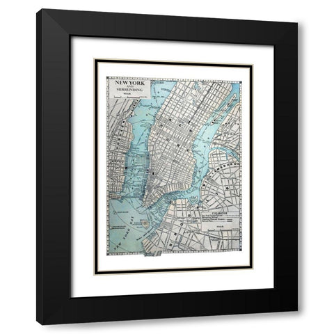 New York Map Black Modern Wood Framed Art Print with Double Matting by Braun Studio