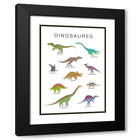 Dinosaures Black Modern Wood Framed Art Print with Double Matting by BRAUN Studio