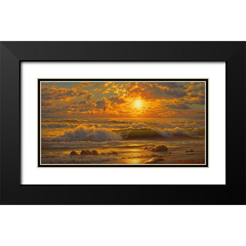 Sunset above the Sea II Black Modern Wood Framed Art Print with Double Matting by Adamov, Alexey