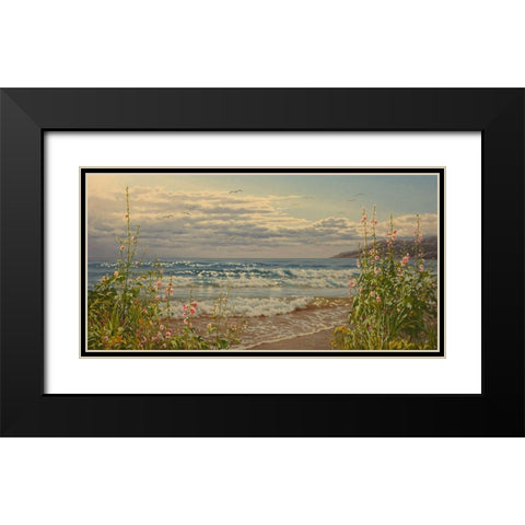 Flowers by the Sea Black Modern Wood Framed Art Print with Double Matting by Adamov, Alexey