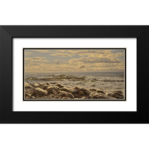 Sea and Stones I Black Modern Wood Framed Art Print with Double Matting by Adamov, Alexey