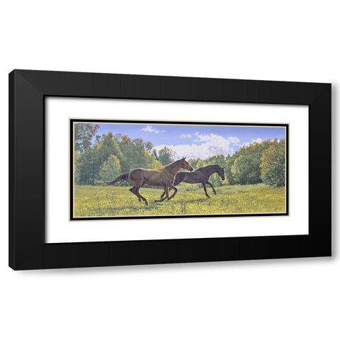 Running Horses Black Modern Wood Framed Art Print with Double Matting by Adamov, Alexey