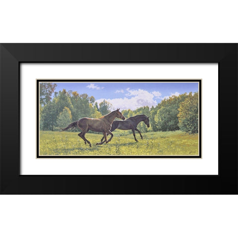 Running Horses Black Modern Wood Framed Art Print with Double Matting by Adamov, Alexey