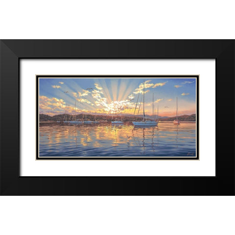 Sunrise Above the Yacht Black Modern Wood Framed Art Print with Double Matting by Adamov, Alexey