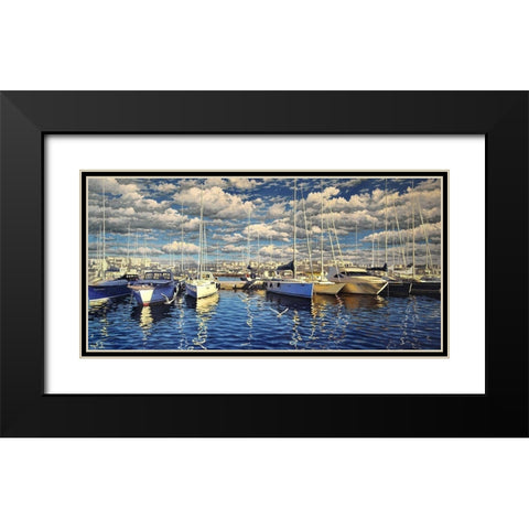 Yachts in Port Black Modern Wood Framed Art Print with Double Matting by Adamov, Alexey
