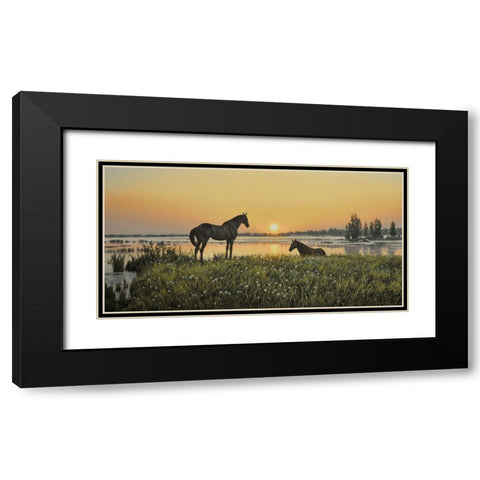 Horses by Sunrise Black Modern Wood Framed Art Print with Double Matting by Adamov, Alexey
