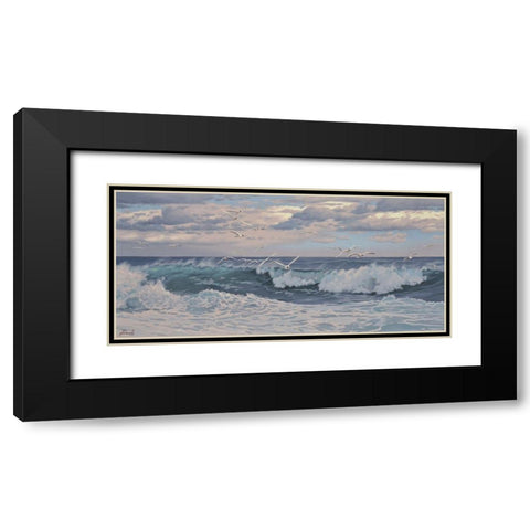 Seagulls over the Waives Black Modern Wood Framed Art Print with Double Matting by Adamov, Alexey