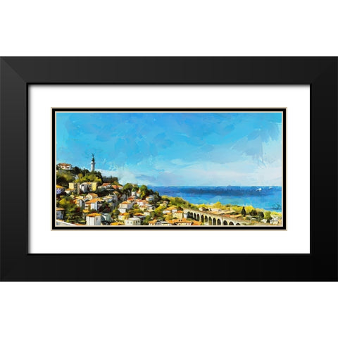 Coastal View with Statue Black Modern Wood Framed Art Print with Double Matting by Medeiros, Celito
