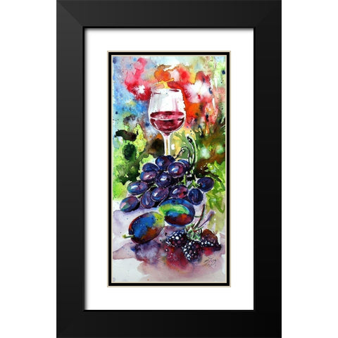 Still Life with Wine and Fruits I Black Modern Wood Framed Art Print with Double Matting by Kovacs, Anna Brigite