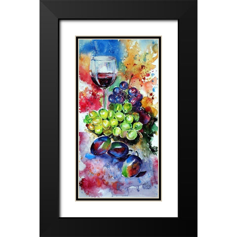 Still Life with Wine and Fruits II Black Modern Wood Framed Art Print with Double Matting by Kovacs, Anna Brigite