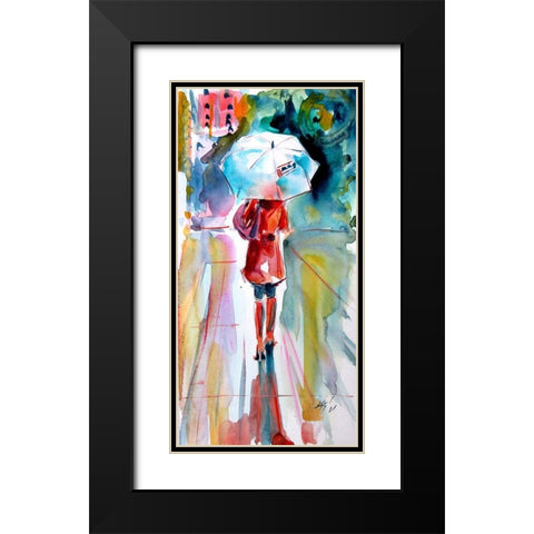 Girl with Umbrella Black Modern Wood Framed Art Print with Double Matting by Kovacs, Anna Brigite