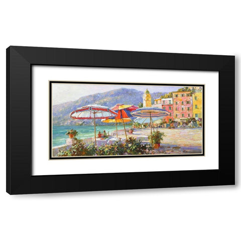 Umbrellas by the Sea Black Modern Wood Framed Art Print with Double Matting by Obuchovsky, Yury