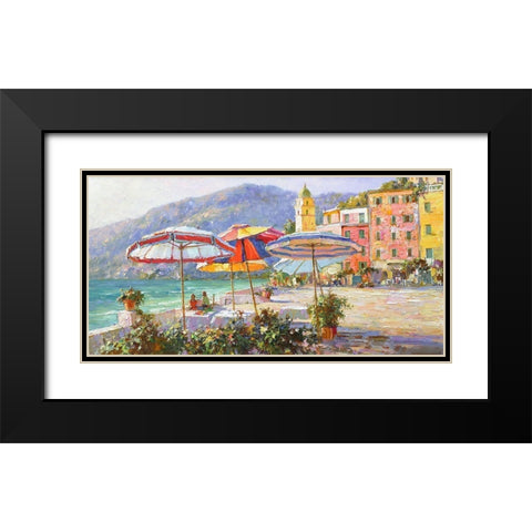 Umbrellas by the Sea Black Modern Wood Framed Art Print with Double Matting by Obuchovsky, Yury