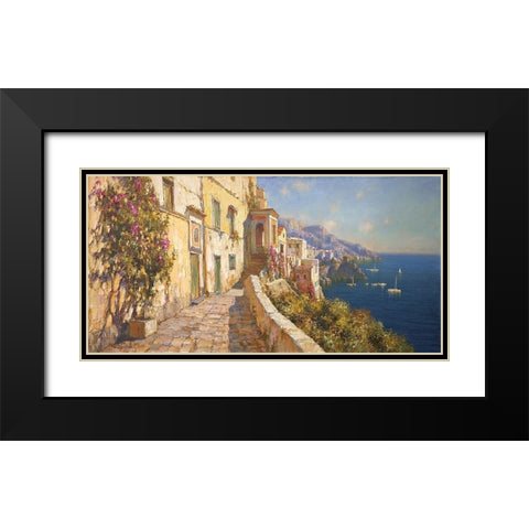 Dark blue Sea by Amalfi Black Modern Wood Framed Art Print with Double Matting by Obuchovsky, Yury