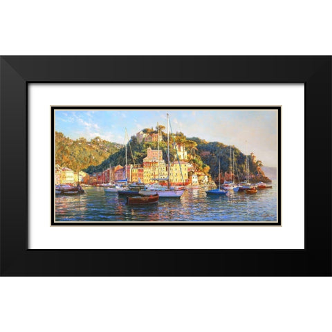 Portofino. Morning Light Black Modern Wood Framed Art Print with Double Matting by Obuchovsky, Yury