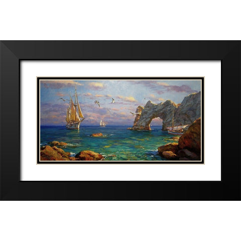 Famous Rock on Crimea Black Modern Wood Framed Art Print with Double Matting by Sviridov, Sergei