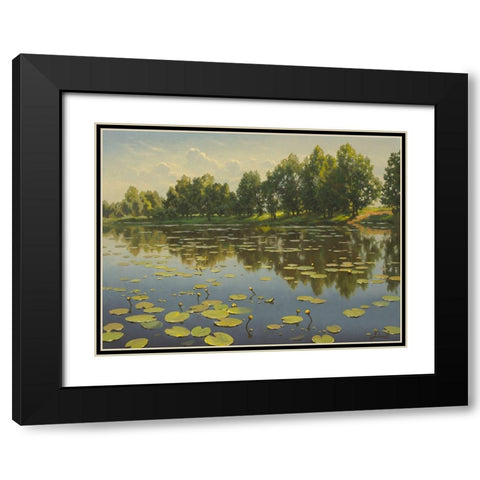 Water Lilies on the River III Black Modern Wood Framed Art Print with Double Matting by Adamov, Alexey