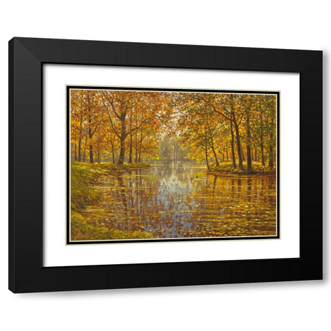 River in Golden Autumn Black Modern Wood Framed Art Print with Double Matting by Adamov, Alexey