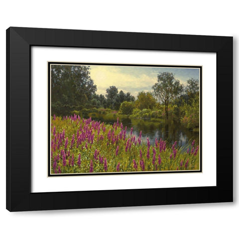 Lupins by the River Black Modern Wood Framed Art Print with Double Matting by Adamov, Alexey