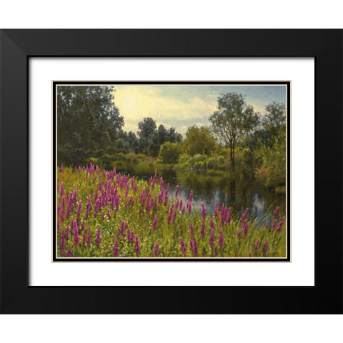 Lupins by the River Black Modern Wood Framed Art Print with Double Matting by Adamov, Alexey