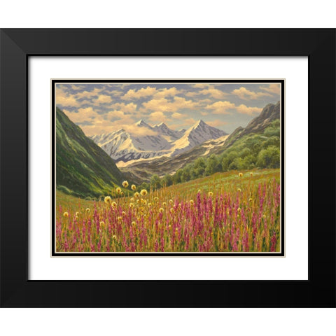 Lupins in the Mountains Black Modern Wood Framed Art Print with Double Matting by Adamov, Alexey