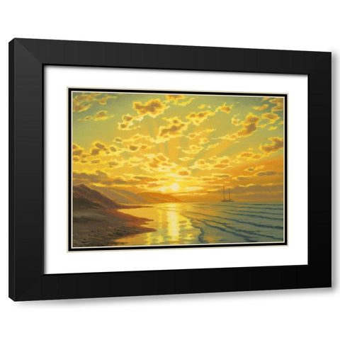 Sunset over the Mountains by the Sea Black Modern Wood Framed Art Print with Double Matting by Adamov, Alexey