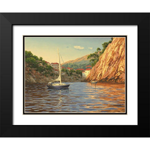 Sail in the Bay Black Modern Wood Framed Art Print with Double Matting by Adamov, Alexey
