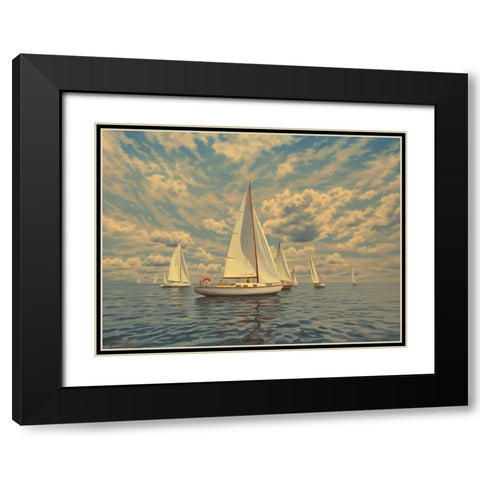 Sails on the Sea Black Modern Wood Framed Art Print with Double Matting by Adamov, Alexey