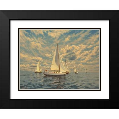 Sails on the Sea Black Modern Wood Framed Art Print with Double Matting by Adamov, Alexey