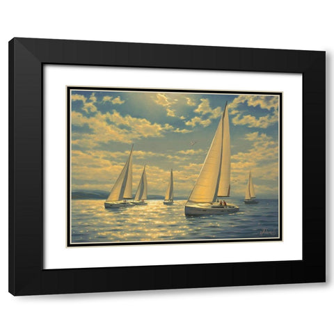 Sails on the Sea II Black Modern Wood Framed Art Print with Double Matting by Adamov, Alexey