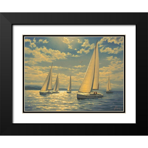 Sails on the Sea II Black Modern Wood Framed Art Print with Double Matting by Adamov, Alexey