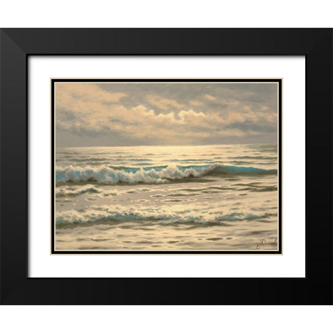 Just Waves Black Modern Wood Framed Art Print with Double Matting by Adamov, Alexey