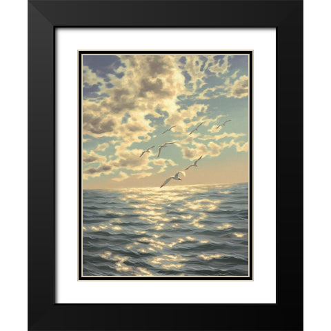 Seagulls Black Modern Wood Framed Art Print with Double Matting by Adamov, Alexey